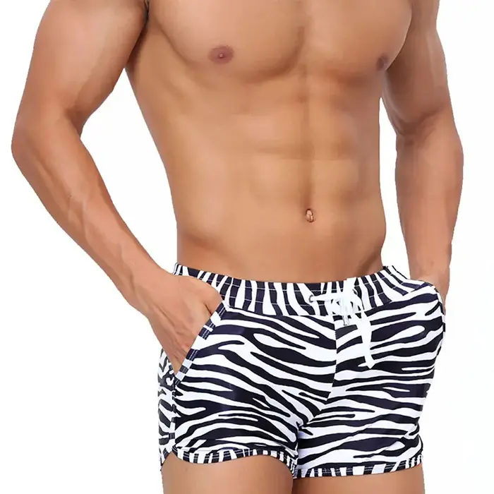 Maillot de bain imprimé zèbre pour hommes, Boxer Sexy avec poches pour le surf et les Sports de plag