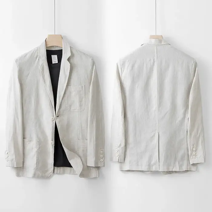 Veste de costume 100% lin pour hommes, haut d'été léger et respirant, couleur pure, léger, de luxe, 