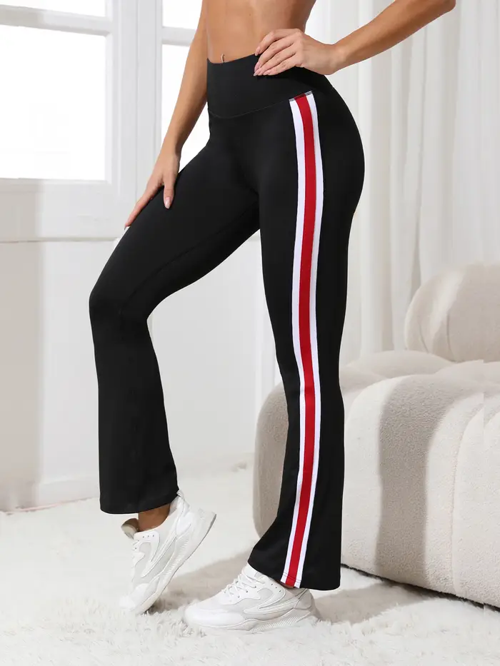 Ensemble 1 pièce de pantalon décontracté à cloche bloquée de couleur pour femmes, avec taille haute 