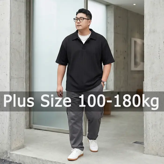 Polo Noir Hommes Taille Grande Faux Deux Pièces 5XL 6XL 7XL Activités Sportives Occasions Spéciales