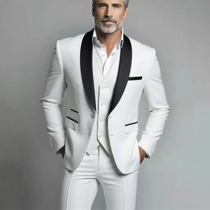 Ensemble trois pièces pour hommes, noir et blanc, pour fête de mariage, grande taille, Blazer, mante