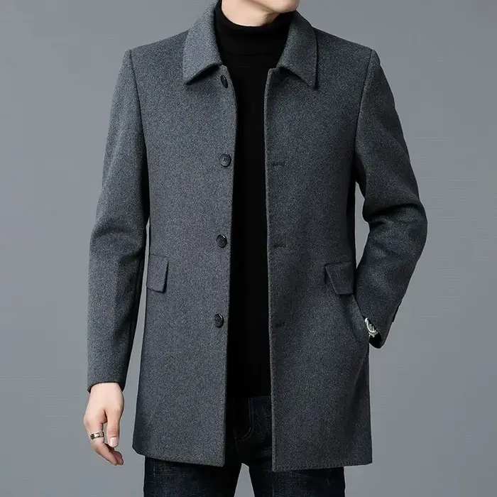 Veste homme printemps-automne, simple, couleur unie, simple boutonnage, manteau professionnel mi-lon