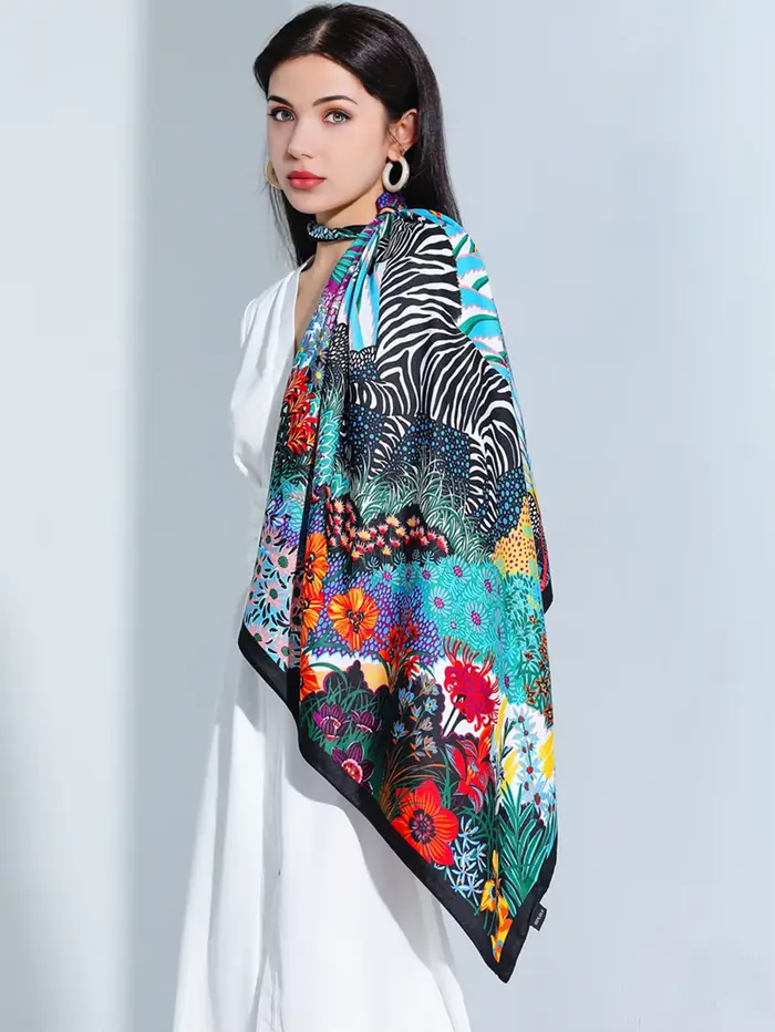 Marque de luxe carré Foulard en soie femmes Satin imprimé Hijab foulards musulman paréo Bandana femm