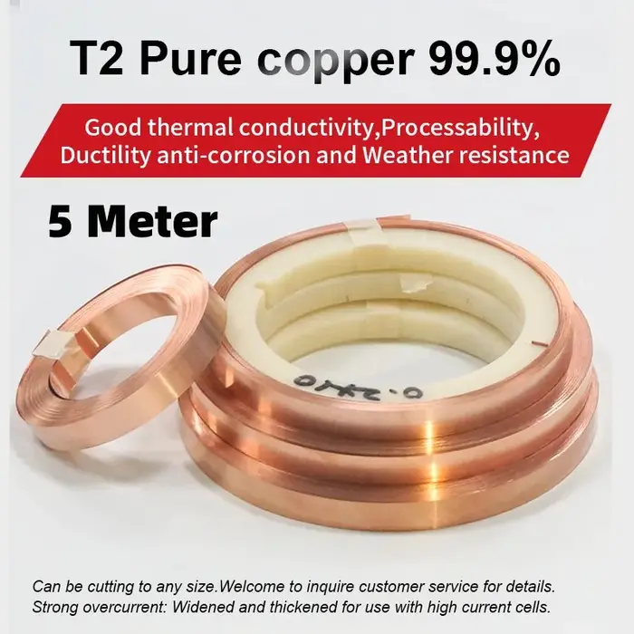 Sangle de bande de cuivre T2 99.9%, 5 m/rouleau, pour stockage d'énergie, soudeur par points, connex