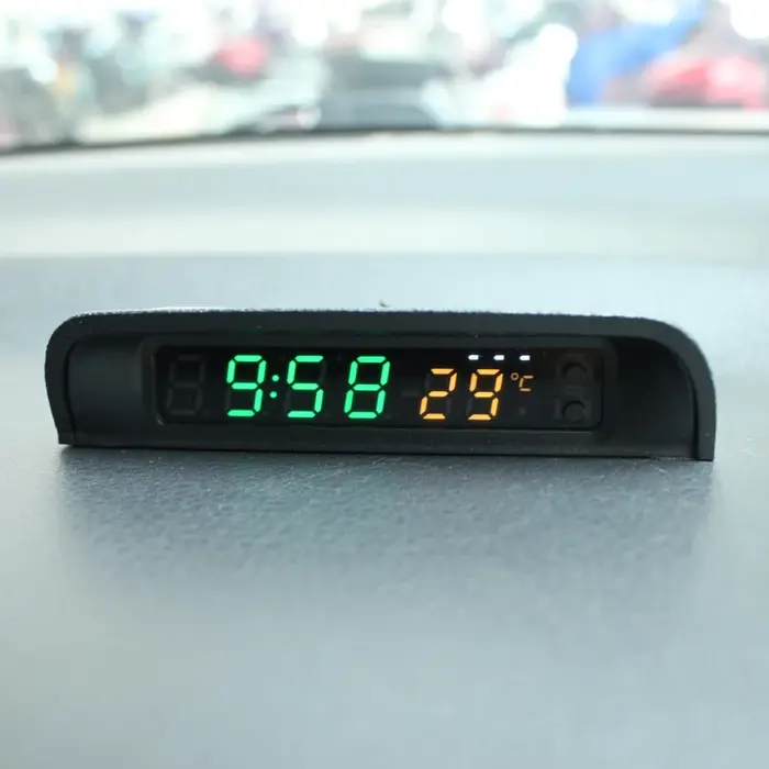 Horloge numérique de voiture solaire, thermomètre à double affichage couleur, interrupteur intellige