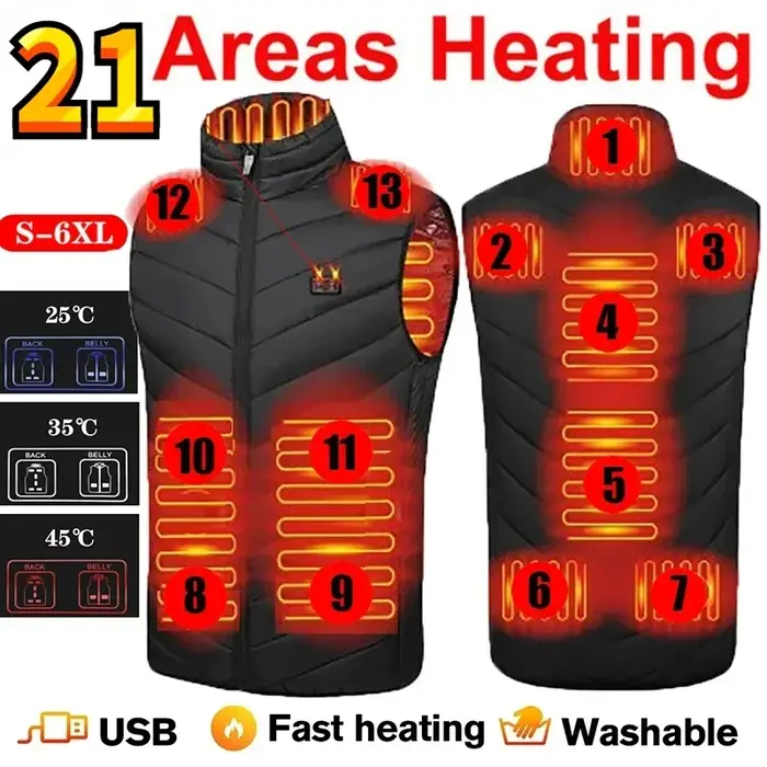 17 zones gilet auto-chauffant quatre interrupteurs contrôle hommes veste chauffante USB électrique c