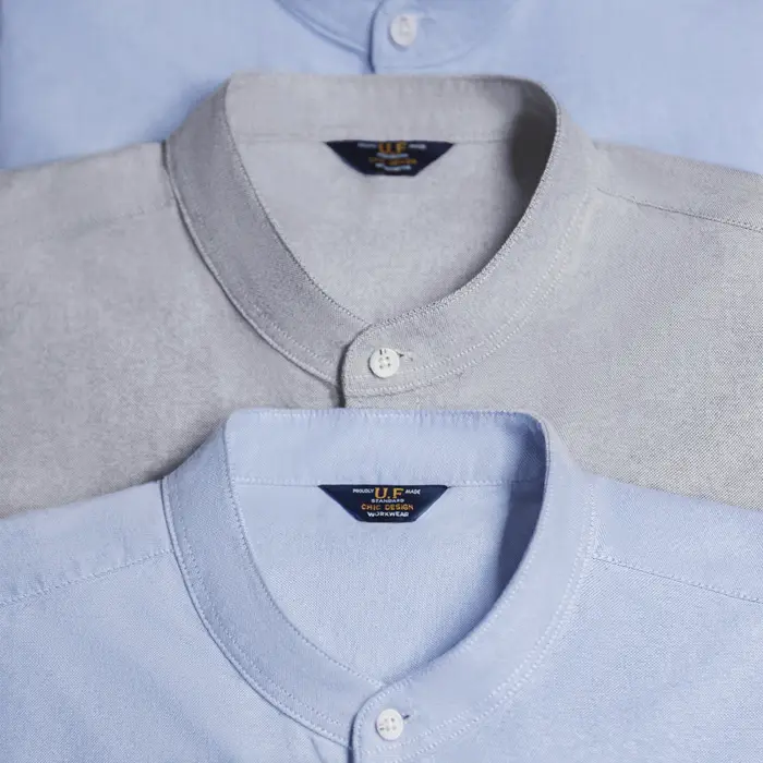 Chemise en coton Oxford à col rond pour homme Maden, manches longues, décontractée, unie, à simple b