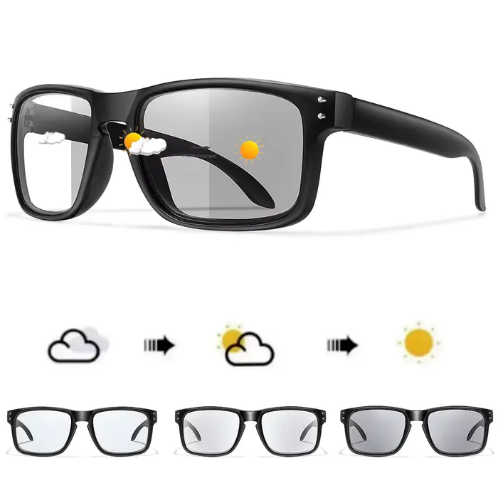 Lunettes de soleil photochromiques pour hommes et femmes, lunettes carrées classiques pour course en