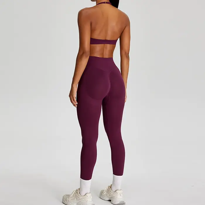 Ensemble de sport 2 pièces sans couture pour femme : haut court et leggings taille haute – Idéal pou