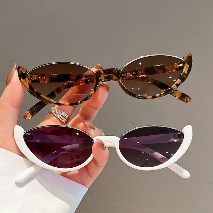 Petites lunettes de soleil yeux de chat pour hommes et femmes, Vintage, à la mode, cyclisme, demi-mo