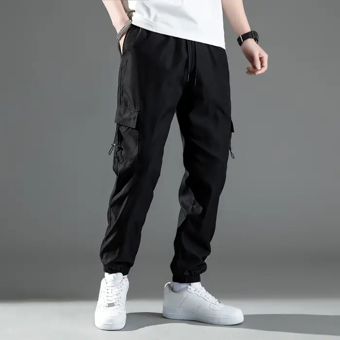 Mid Waist Stylish Drawstring Design Men Trouser Polyester Overalls Thermal for Dating Cargo Pants Po
