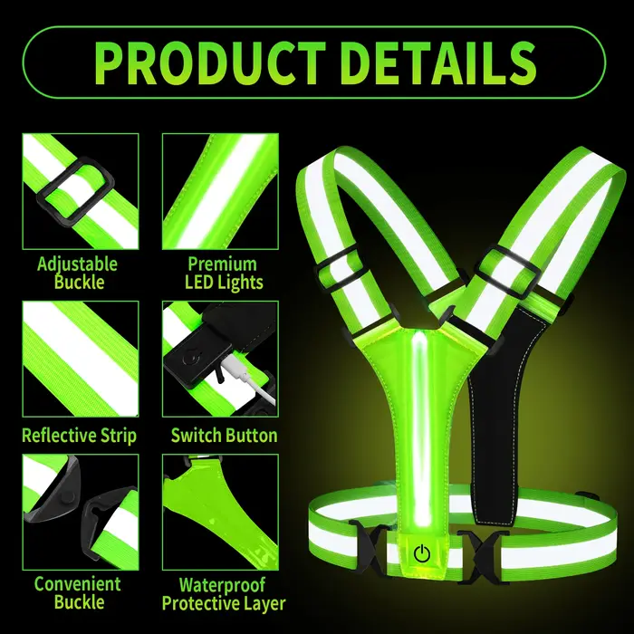 Gilet de course LED rechargeable USB - Haute visibilité nocturne pour running et équitation - Sangles réfléchissantes