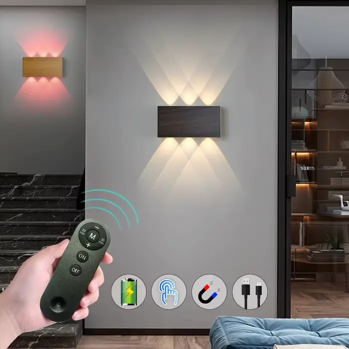 Lampe murale avec télécommande, variateur tactile, charge de Type C, veilleuse de chevet, décor d'an