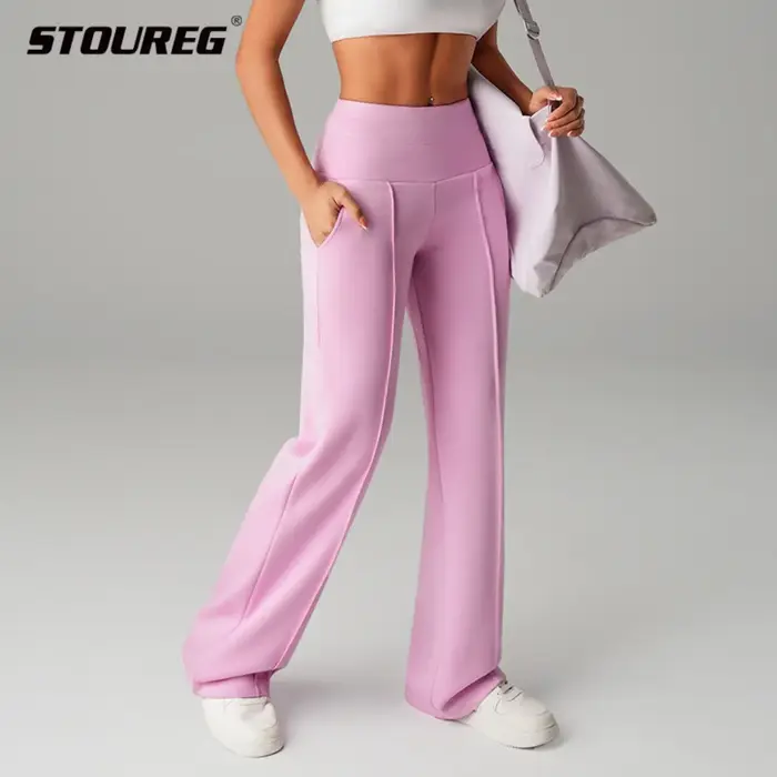 STOUREG Pantalon de yoga taille haute pour femme, pantalon d'entraînement ample à jambes larges avec