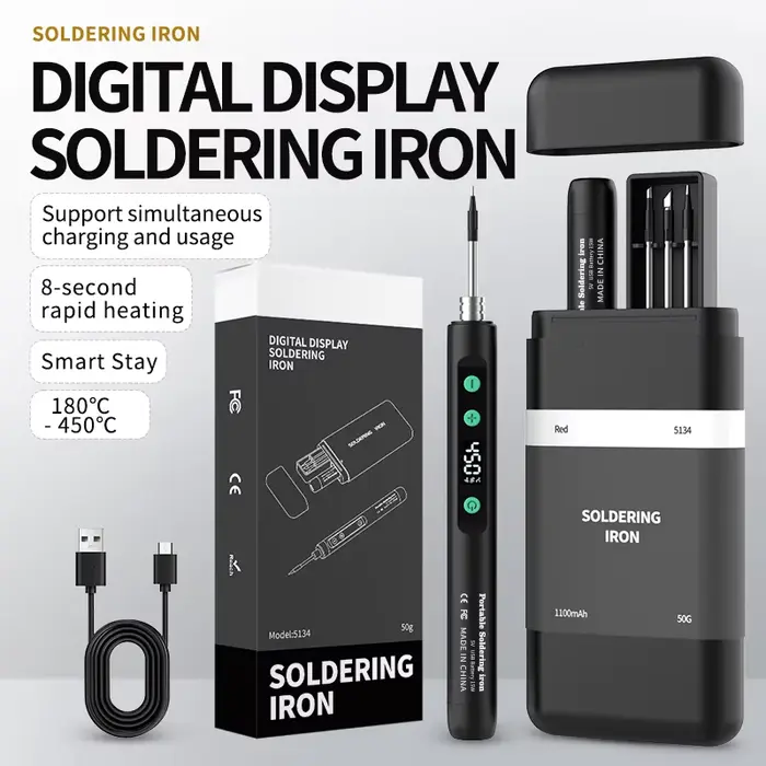 Fer à souder sans fil JCD Portable 180-450 ° Kit de soudage USB-5134 avec batterie intégrée à tempér