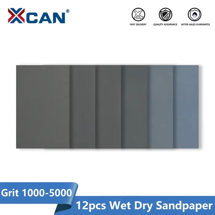 XCAN papier de verre sec et humide 12 pièces papier de verre étanche grain 1000-5000 9x3.6 pouces po