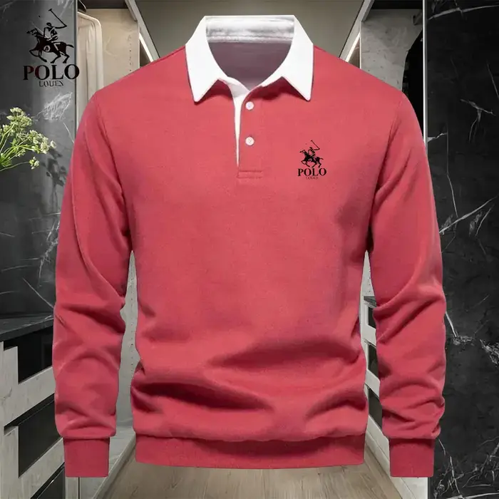 Polo luxe homme brodé manches longues - Haut mode business casual printemps automne polyvalent