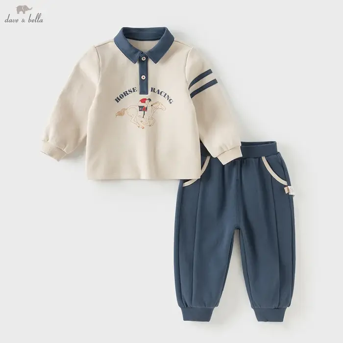 Dave Bella enfants automne printemps Polo T-shirt pantalon costumes garçons pull + pantalon 2 pièces