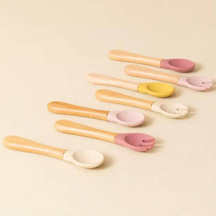 Ensemble d'ustensiles cuillères d'apprentissage pour bébé, 2 pièces, manche en bois de qualité alime