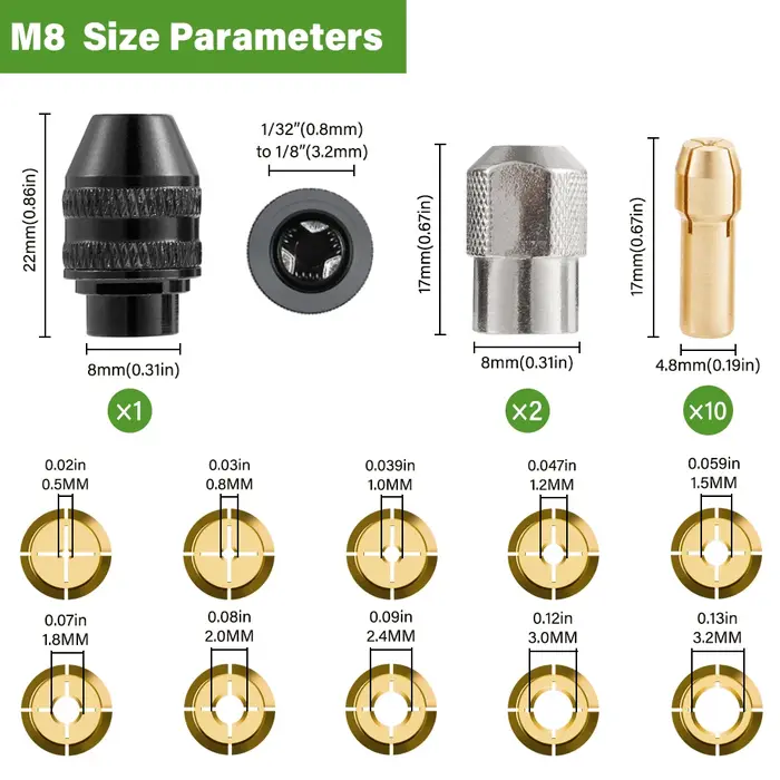 Jeu de pinces de mandrin de forage 28 pièces pour Dremel, 1/32 "à 1/8" remplacement 4486 foret sans 