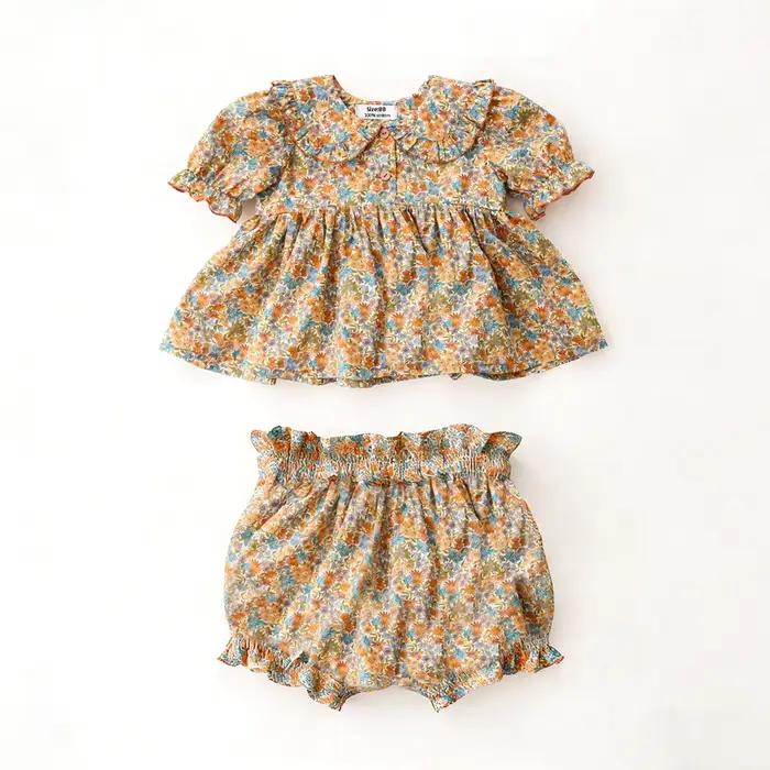 Tenues d'été pour bébé fille 0-2 ans, motif floral vintage, 100% coton, ensemble de 2 pièces, vêteme
