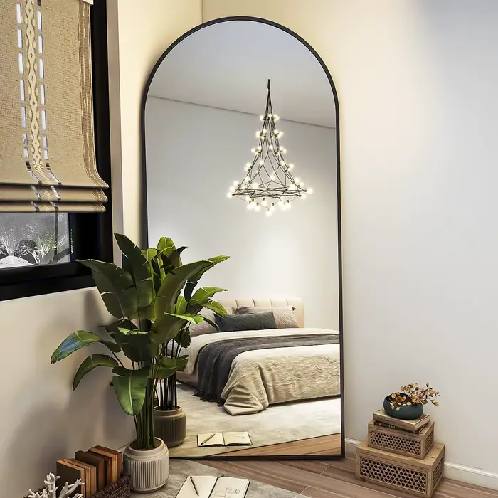 Miroir Mural Book ine Longueur en Arc de 71x26 Pouces, Miroir de Sol avec Support, Miroir Complet en