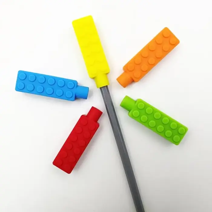 Anneau de dentition amusant en Silicone pour bébé, 5 pièces, capuchon de crayon, jouet sensoriel pou