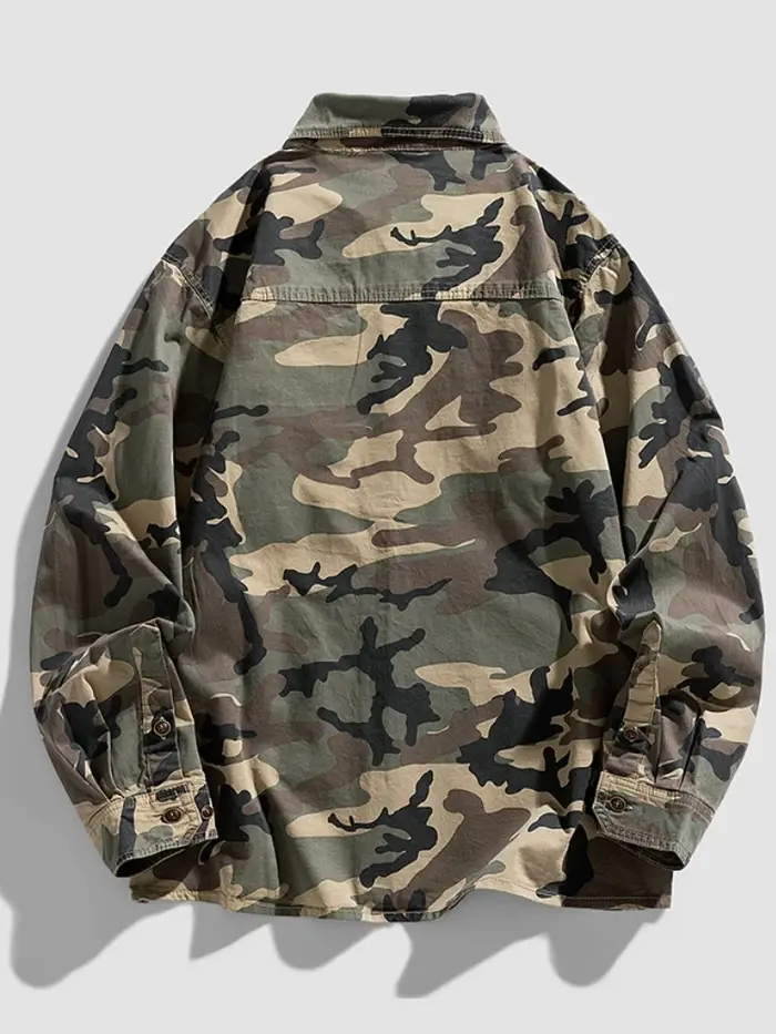 Nouvelle Chemise Homme 2026 en Coton (95%) à Manches Longues, Coupe Ample, Style Camouflage, Épaules
