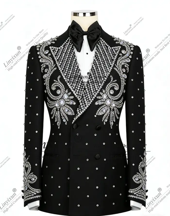 Costume Homme Élégant en Strass et Diamants, Revers Scintillant Personnalisé, Blazers de Marié pour 