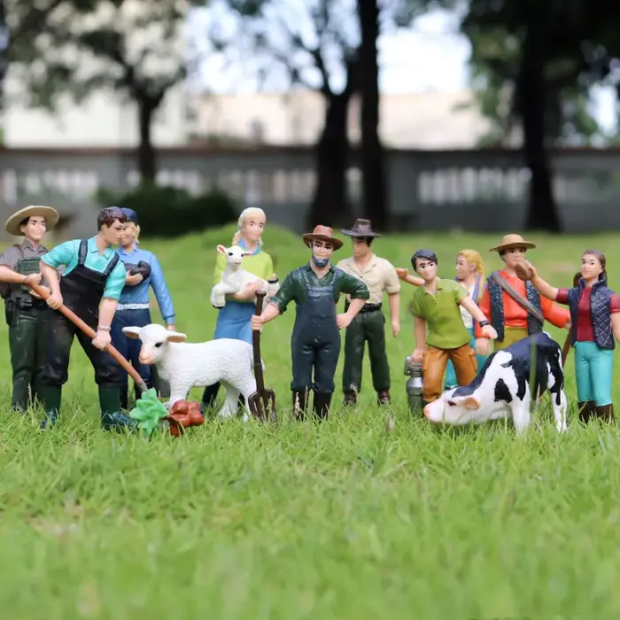 Oenux nouveau modèle de personnes fermières Simulation personnel de ferme mangeoire figurines d'acti