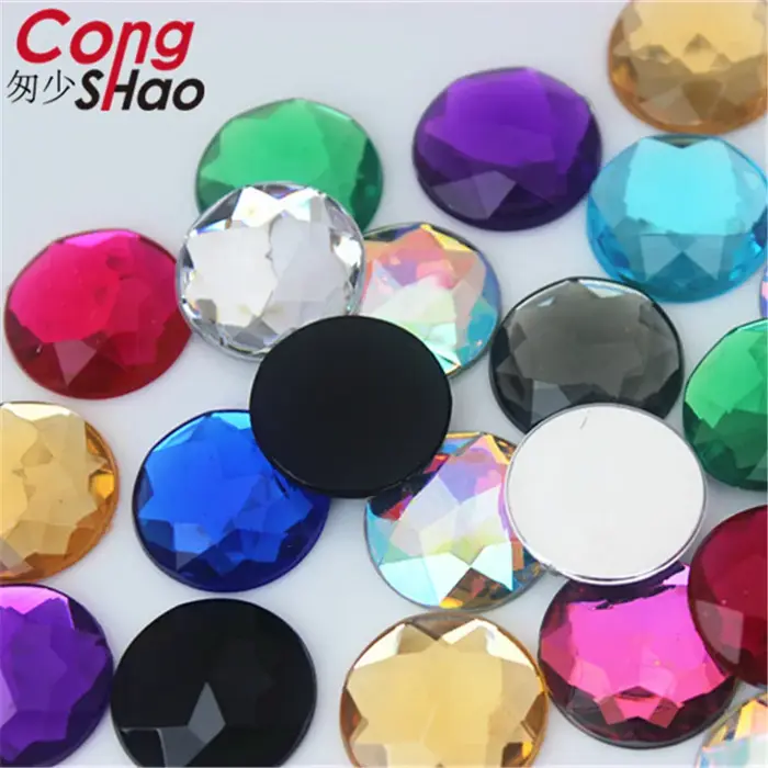 Cong Shao 20 pièces 20mm coloré acrylique strass rond dos plat perles pierres de cristal bricolage C