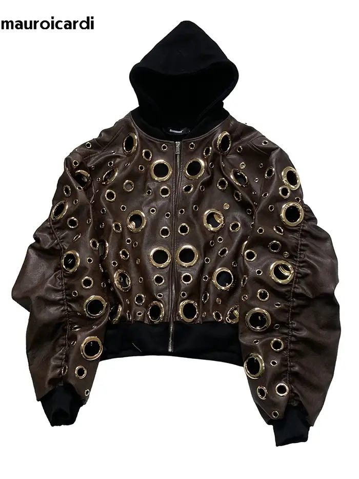 Automne surdimensionné évider veste en cuir Pu hommes trou Cool luxe concepteur faux 2 pièces mode e