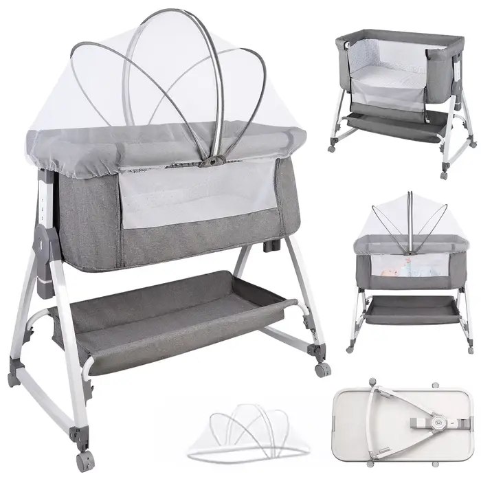 Lit d'appoint Cododo, 3 en 1, Lit de Bébé, Berceau avec Matelas, Hauteur Réglable 6 Niveaux, Inclina
