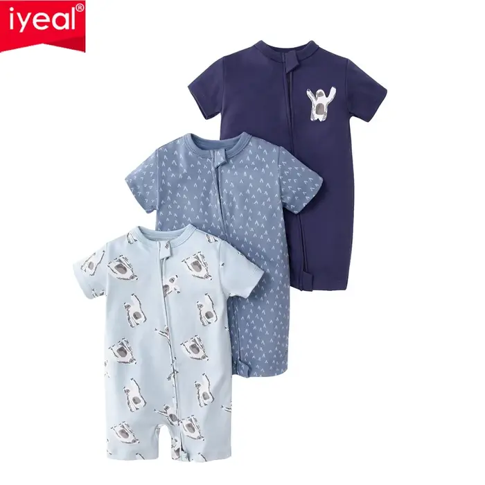 IYEAL bébé été 100% coton barboteuses garçons filles vêtements pyjamas 3 pièces/lot nouveau-né Bebe 
