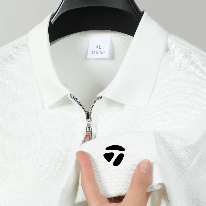 Nouveau T-shirt de golf pour homme, col semi-zippé, manches courtes amincissantes, haut décontracté 