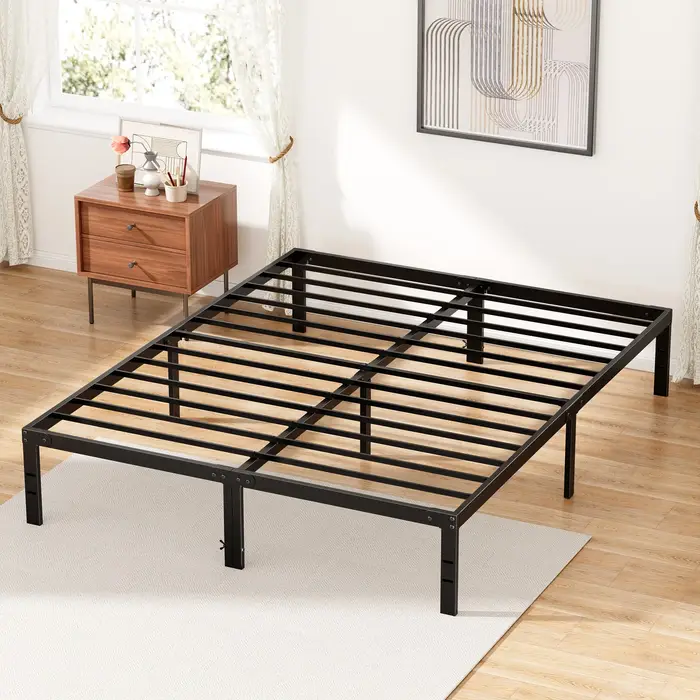 JIAN-Cadre de lit simple en métal avec espace de rangement, support à lattes en acier robuste, 350lb