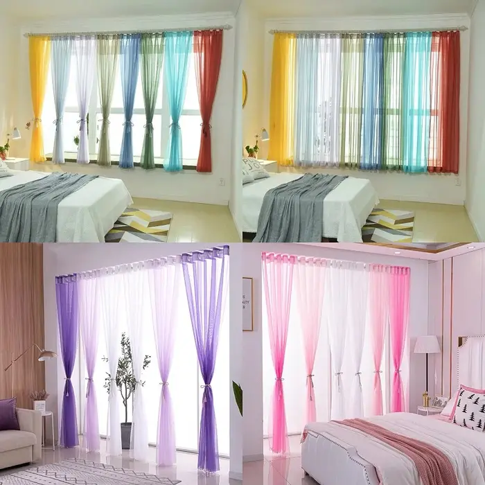 Rideaux de porte multicolores de couleur unie, panneau de drapé en Tulle transparent pour décoration