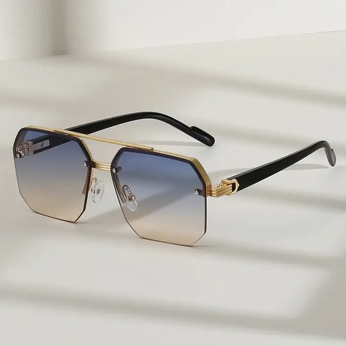 Lunettes de soleil carrées en métal pour hommes, demi-monture, ongles de riz, tendance décontractée,