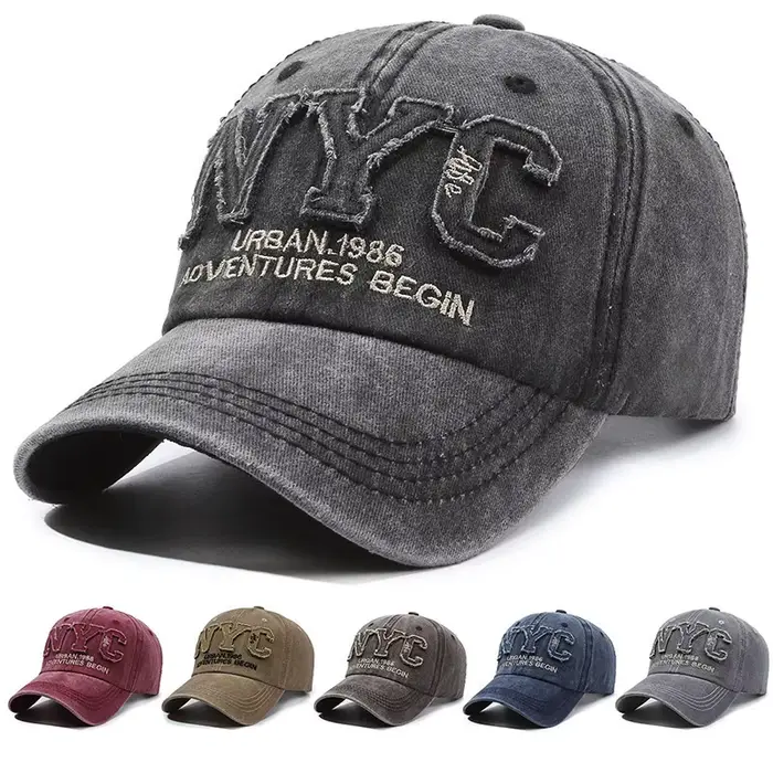 Nouvelle Arrivée Casquette de Baseball Vintage à Grande Lettre NYC pour Hommes en Coton Lavé Printem