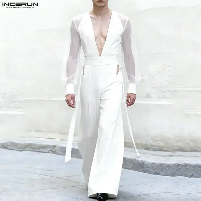 Combinaisons pour hommes INCERUN, style streetwear, à manches longues, col en V, transparentes, avec