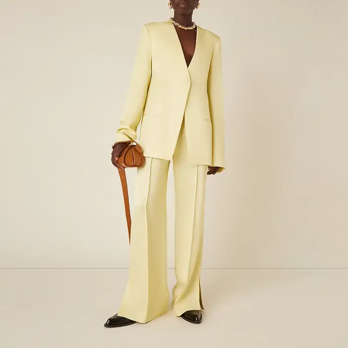 Ensemble Pantalon Chic à Manches sulfet Col en V pour Femme, Tenue Décontractée Sans lèvent, Couleur