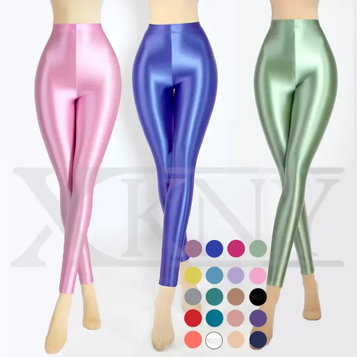 Pantalon satiné brillant XClocKNYoung taille haute - Leggings fitness yoga très élastiques et confortables