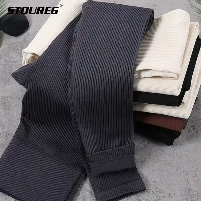 STOUREG Pantalon de yoga pour femme fileté de couleur unie sans couture, pantalon moulant décontract