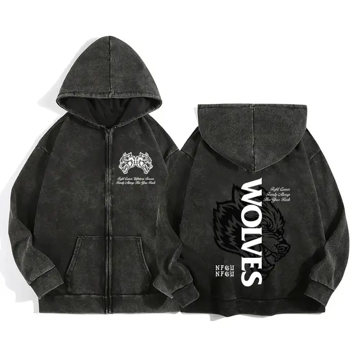 Darc Wolves Sport sweat à capuche zippé pour hommes femmes coton imprimé gothique Harajuku veste swe