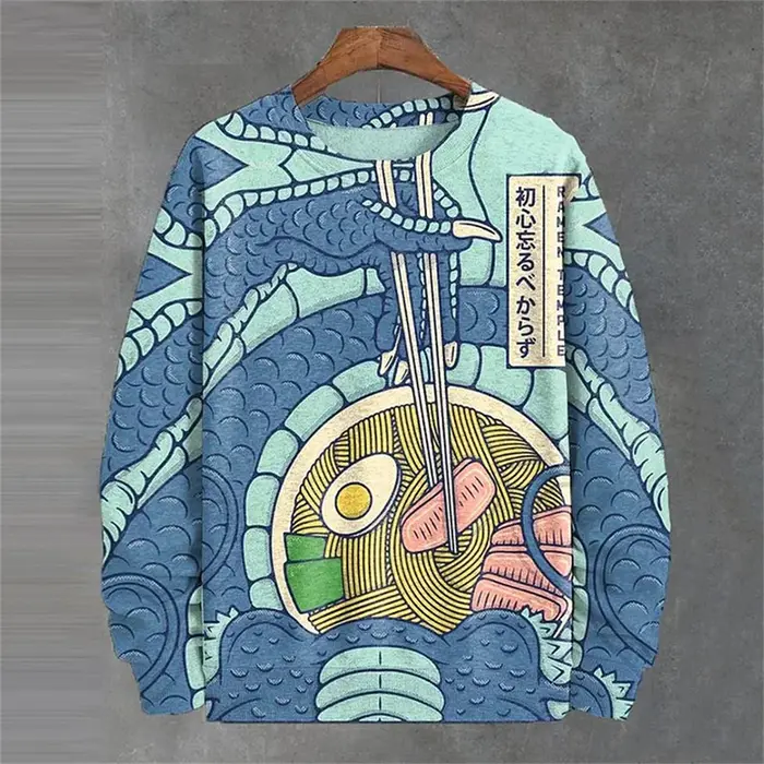 Sweats à capuche à manches longues pour hommes, pull PVD, impression graphique Ramen de vague de mer