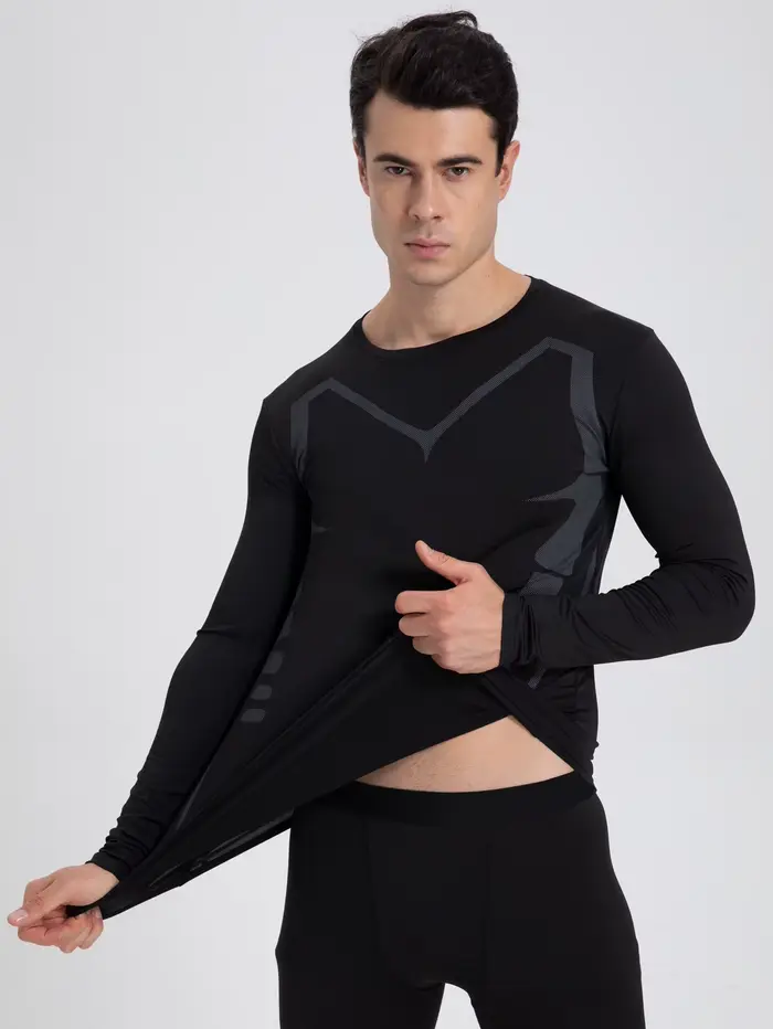 Chemise de sport compression manches longues homme - Col rond séchage rapide pour basket et running