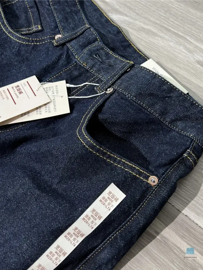 Pantalon décontracté classique à jambe droite pour hommes, coupe ample, en denim 100% coton, style q