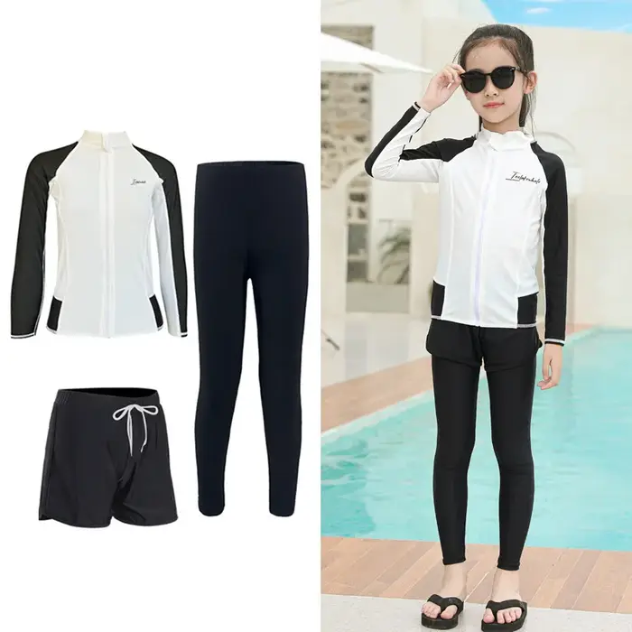 Maillot de bain à manches longues pour jeunes filles et garçons, protection solaire, pour la pêche, 