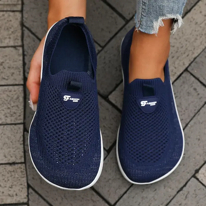 Chaussures à bout large pour femmes, baskets de marche respirantes en maille tricotée, semelle soupl