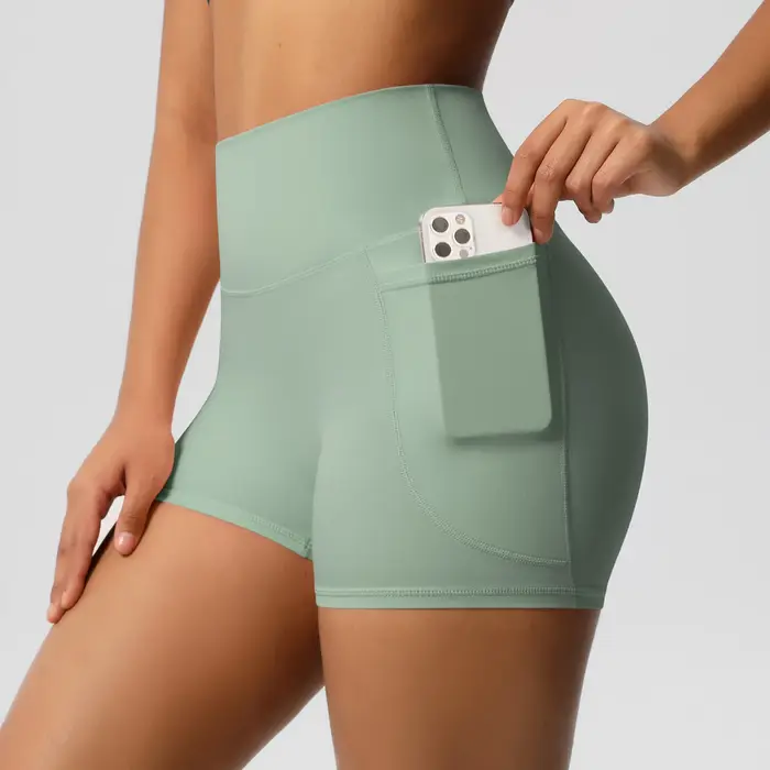 Short de Yoga en Nylon de couleur unie pour femmes, short de levage du ventre, cyclisme en plein air